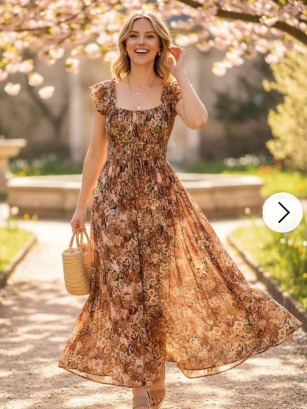 En Saison Fall Floral Ruffle Strap Midi Dress - Picture 2 of 9